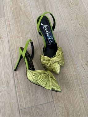 London Rag Kiki Metallic Green Bow Slingback Heels Size 9